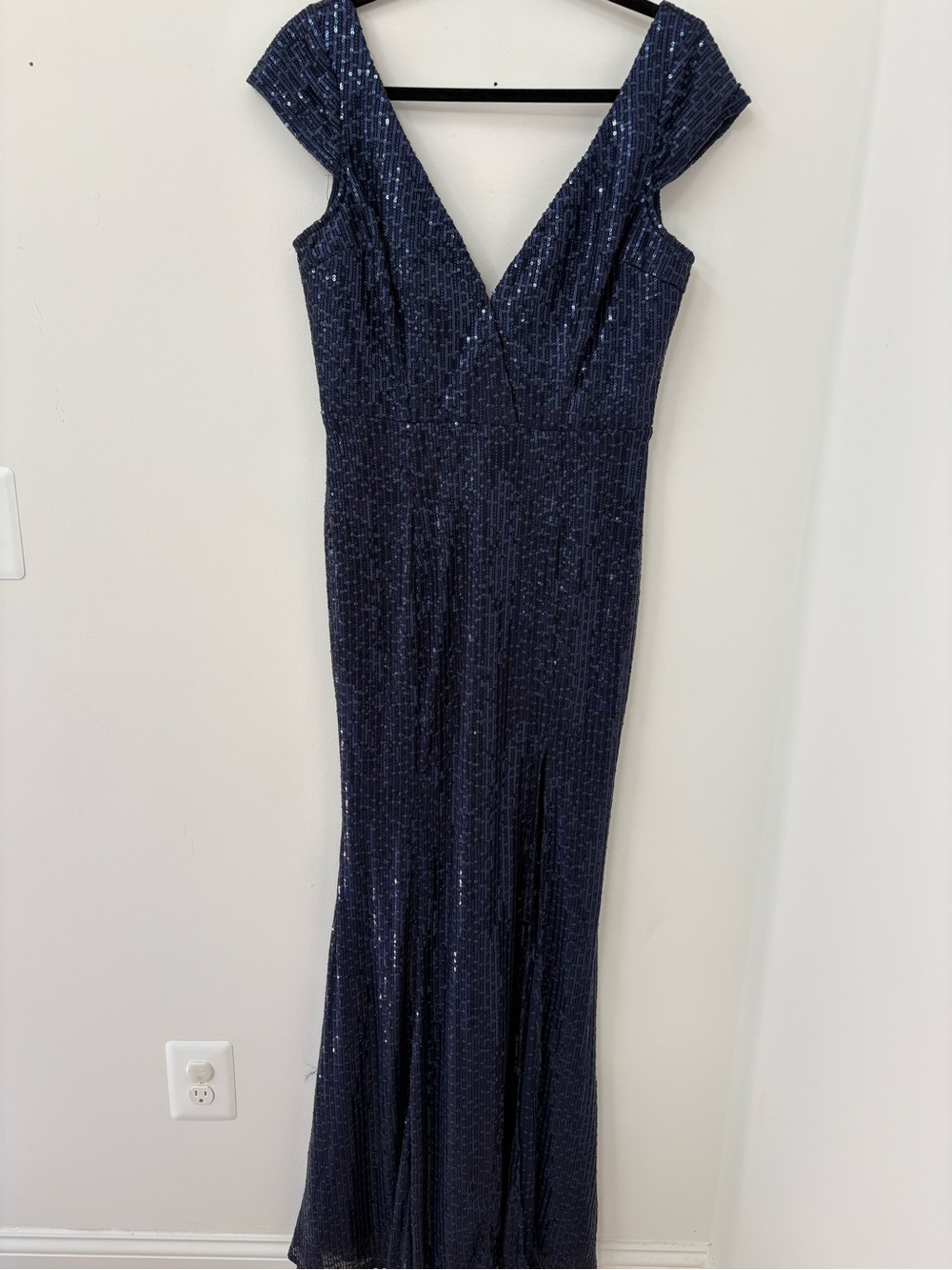 Navy Sequin V-Neck Evening Gown